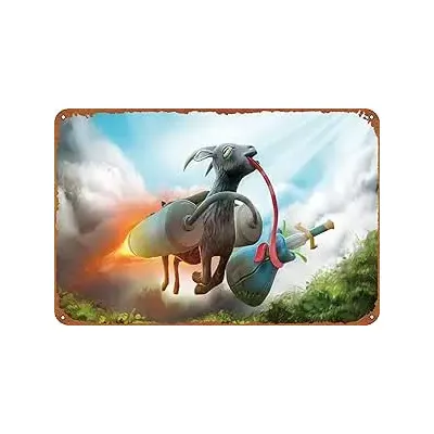 Video Game, Goat Simulator Poster Tin Sign 8x12 Inch Vintage Metal Sign Retro Style Bar Pub Man Cave