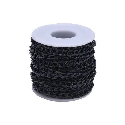 10m Metal Black Chain Unwelded Aluminum Twisted Chains Oval Shape Curb Chains with Spool for