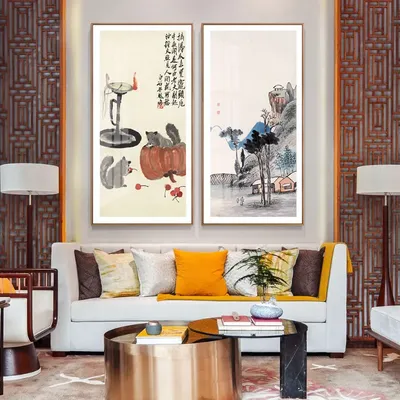 Chinese style canvas painting ink art combination decorative painting Chinese painter Qi Baishi