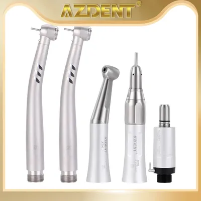 Azdent Dental LED High Low Speed Handpiece Kit Push Button 3 Water Spray 1:1 Standard Head Contra