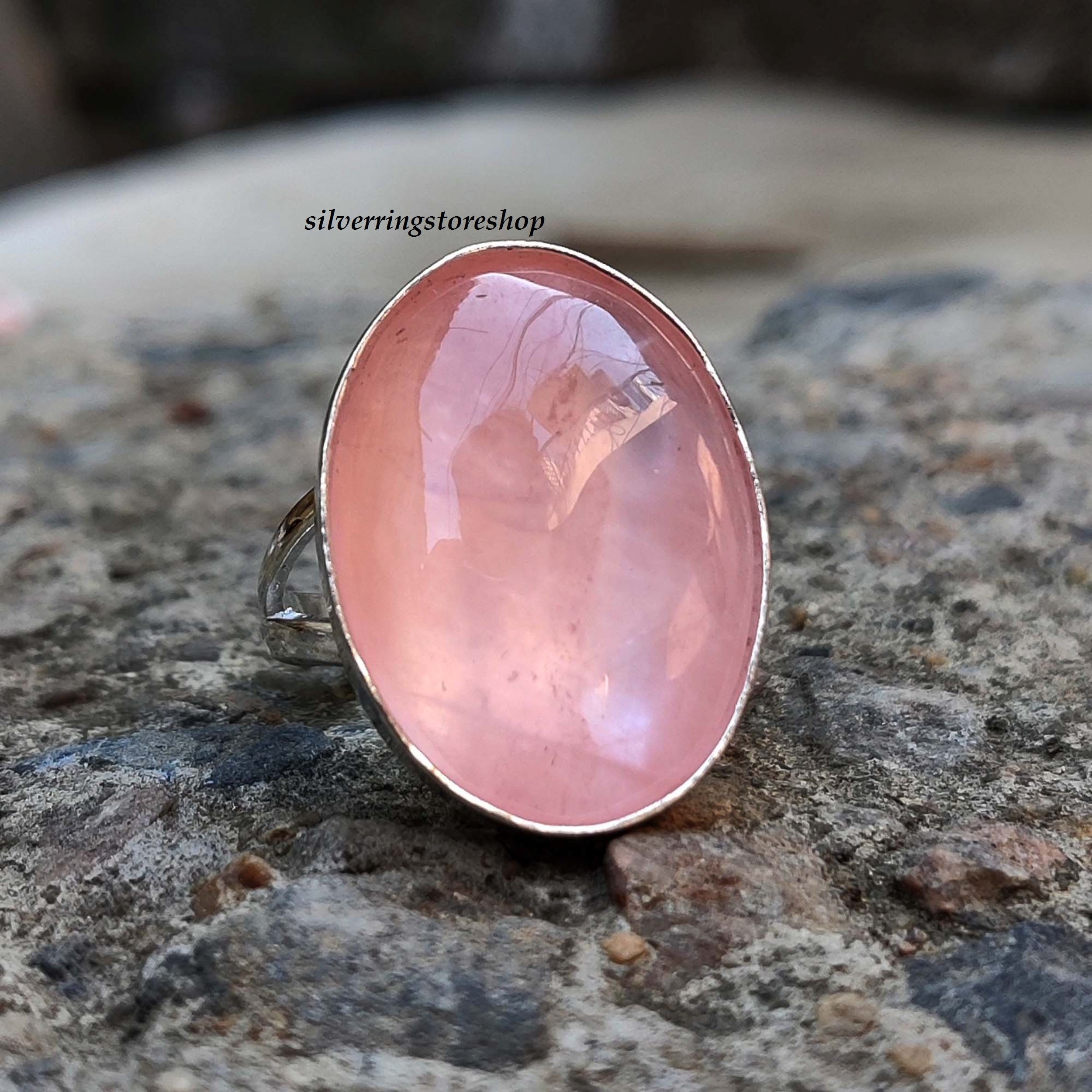 Anello in quarzo rosa, anello in argento sterling 925, anello in quarzo rosa, anello fatto a mano, quarzo naturale, anello importante, anello meravigl