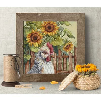 Embroidery Cross Stitch Kits Craft DIY Needlework Cotton Canvas Sunflowers and Roosters 31-3 32CT