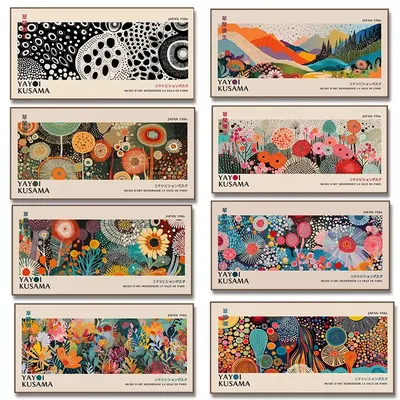 Abstract Yayoi Kusama Flower Exhibition Art Poster Vintage Japanese Print Canvas Painting Modern