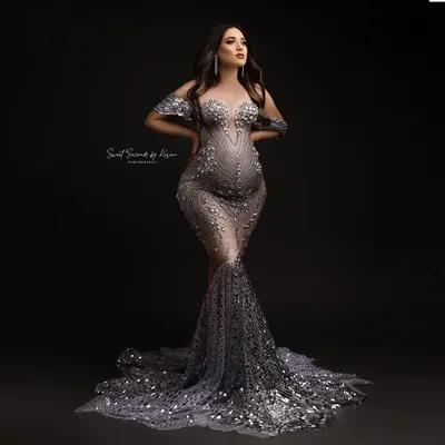 Elasticity Sparkly Rhinestones Maternity Photography Gown Large Size Dress Suitable For Pregnant