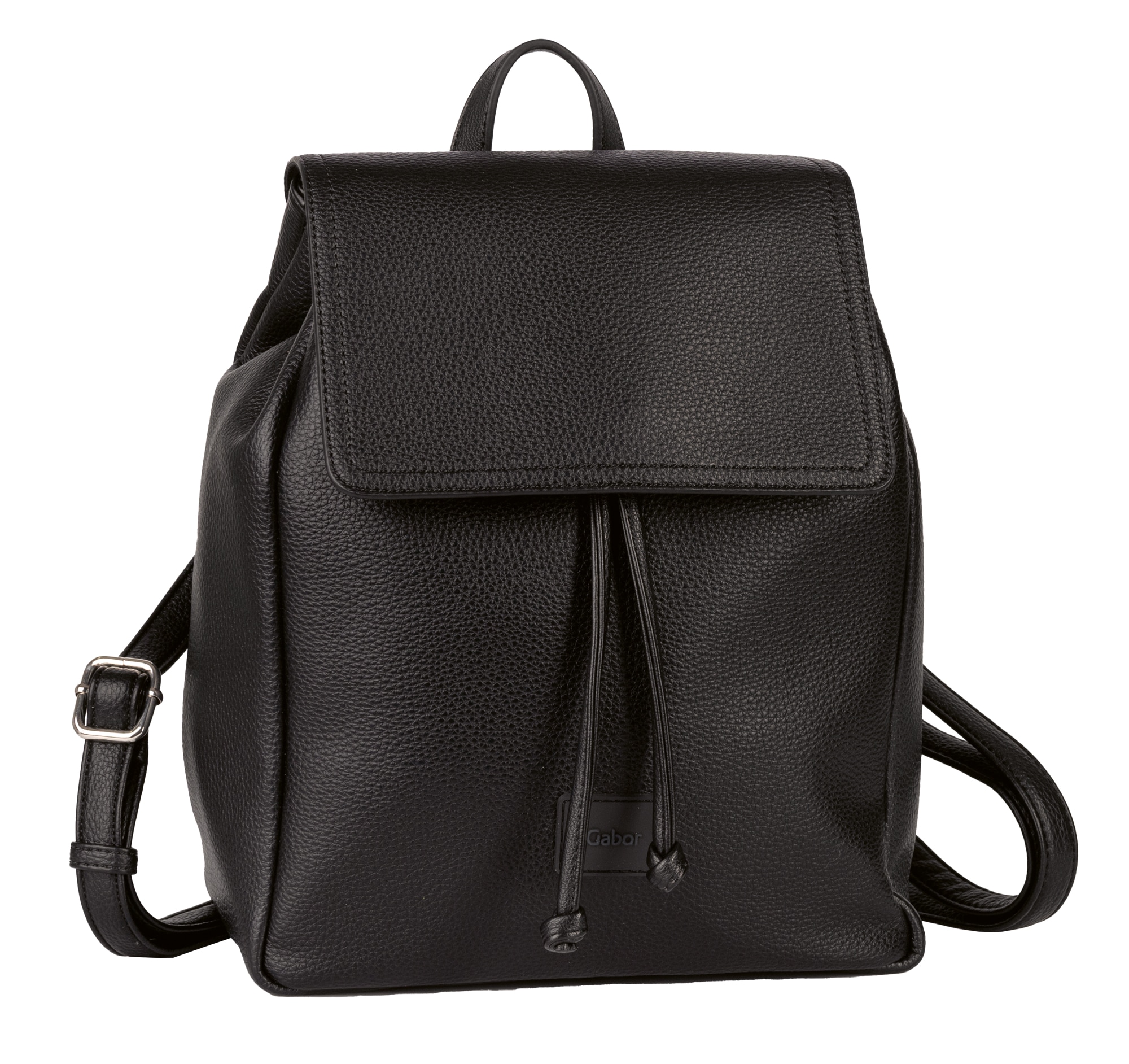 Rucksack GABOR "Elfie", Gr. B/H/T: 25cm x 29,5cm x 13cm, schwarz, Polyurethane, clean, Basic, Rucksäcke, aus fein genarbtem, glattem Kunstleder und mit einem Logo Rubber Patch Image