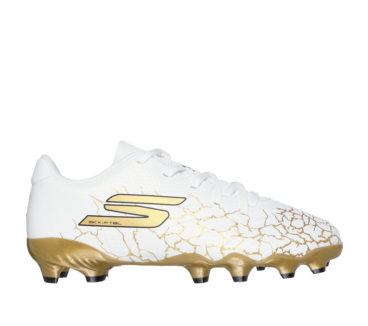 Skechers Boy's SKX_ 1.5 Jr Td FG Soccer Shoes | Size 10.0 | White/Black/Gold | Synthetic/Textile