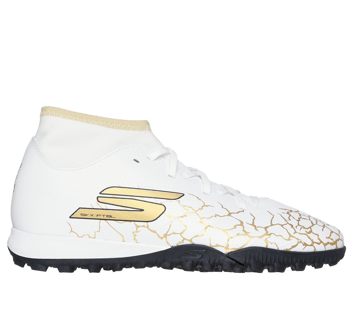 Skechers Boy's SKX_1.5 High Jr Youth TF Soccer Shoes | Size 4.5 | White/Black/Gold | Synthetic/Textile