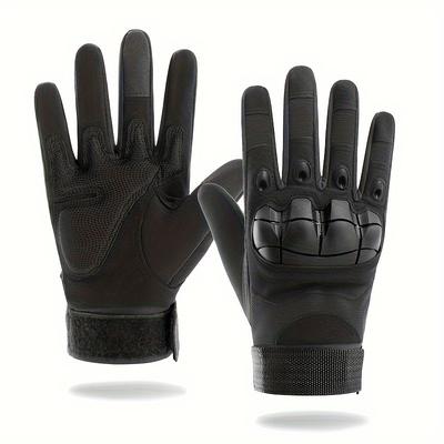 TEMU Men's Outdoor Gloves, Full Finger Gloves With Palm Protection, Touchscreen Compatible, Water-resistant, Synthetic Material