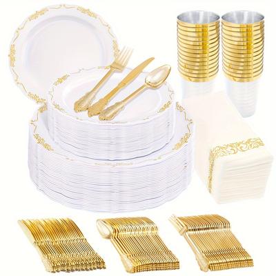 TEMU 800pcs Golden Dinnerware Set, 100pcs 10.25