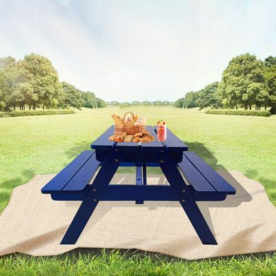 TEMU 1set Wooden Picnic Table With Bench Seats, Blue Outdoor Furniture, Durable And Easy-to-clean Wood Material For Garden & Backyard Use