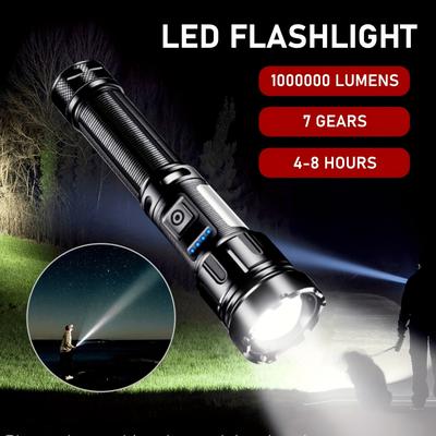 TEMU 30w Led Wick Flashlight - Usb Rechargeable, 7 , Super Long Shot With Magnetic Base & Type-c Cable, Fast Type-c Charging, Ideal For Camping, Hiking & Emergency , Flashlight Rechargeable