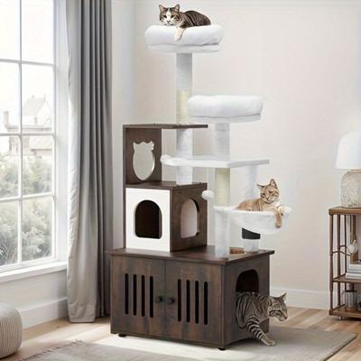 TEMU Industraedge Durable Cat Tree With Integrated Litter Box Enclosure