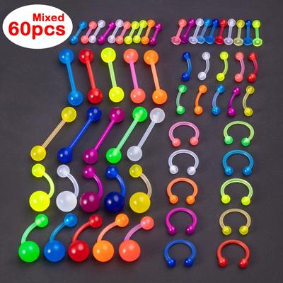 TEMU 60pcs Glow In The Piercing Kit - Vibrant Acrylic Jewelry For , Eyebrows, Lip, Tongue, Nose Piercing - Music Festival, Daily Occasion, Party, Cute And Stylish Accessory For Women And Men