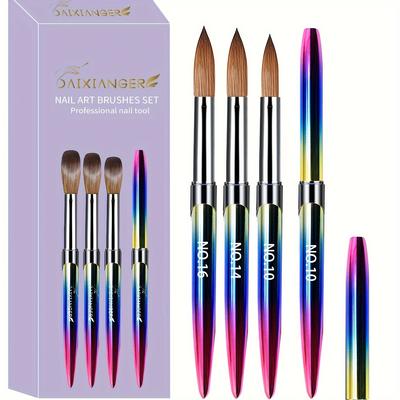 TEMU 3-piece Gradient Metal Rod Nail Art Brush Set - Professional Nail Tools - Hair - Alloy Stamping Design - Ergonomic Handle - No Formaldehyde