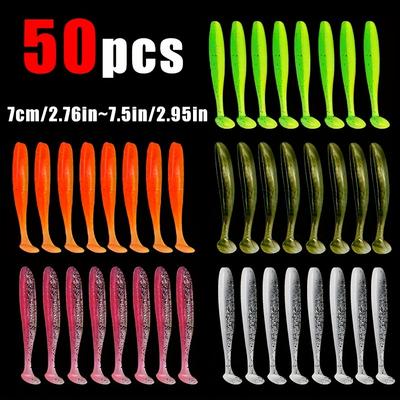 TEMU 50-pack Dual-tail Soft Lures, 5.5cm & 7cm Tpe Baits, Baitfish Lures For Bass, Trout, Pike, Bagged Packaging