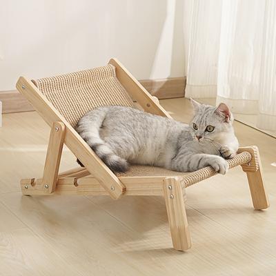 TEMU Foldable Sisal Cat Chair With Scratcher - Adjustable, Wooden Frame & Natural , Multi-angle Lounger For Cats, Easy & Portable Design For Indoor/outdoor Use