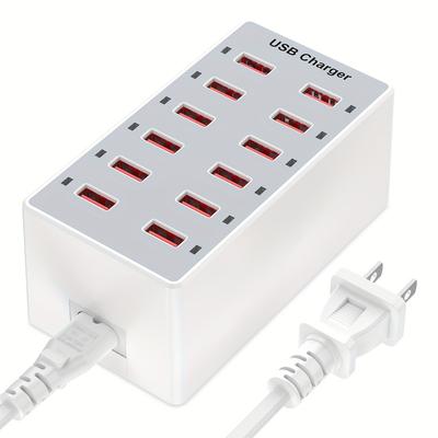 TEMU Usb Charger 12- Usb Charging Station For Multiple Devices Usb Wall Charger Power Strip Charging Dock For Iphone Xs/xr, Ipad, Ipod, S9/s8, Laptops And Smart Phones 60w/12a