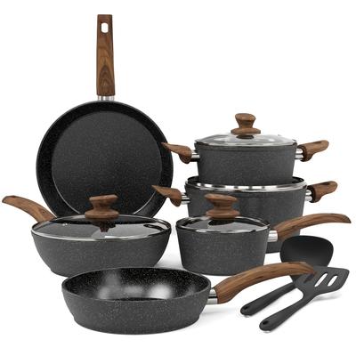 TEMU Induction Cookware Sets - 12pcs Blue Cooking Pan Set, Granite Nonstick Pots And Pans Set, Frying Pan, Versatile Stoves Use