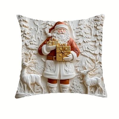 TEMU 1pc Santa Claus With & Reindeer 2d Print Pillow Cover, 18x18 Inch Soft Plush Polyester, Machine Washable Zippered For Bedroom & Living Room Holiday Decor (no Insert), Christmas Pillow Covers