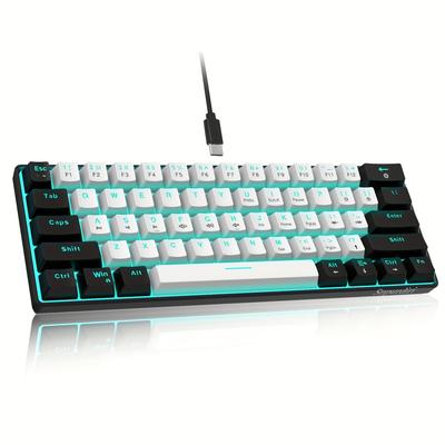 TEMU Snpurdiri 60% Wired Mechanical Gaming Keyboard, Led 61-key Mini Wired Office Keyboard For Windows Laptop Pc For Wired Use Only (black & White, Brown Switch)