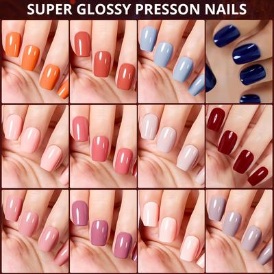 TEMU 288pcs 12 Colors Autumn Press Nails Brown False Nails Red Nude False Nails Nails Suitable For Festival Ladies Autumn And Winter Manicure - 12 Sizes