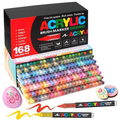 TEMU [168pcs Acrylic Paint Brush Markers] 168pcs Acrylic Paint Brush Markers, Vibrant Colors, Flexible Tip, Ink System, Non-toxic, Quick-dry, Water-resistant, For Drawing, Coloring, , Gift Set