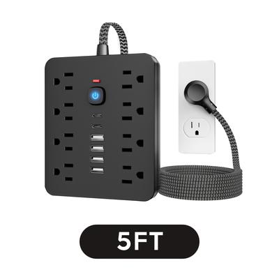 TEMU 14-in-1 With Protection, Wall-mountable Outlet Expander, 8 Ac Outlets, 4 Usb , 2 Type-c , Us Plug, Protection, With 5ft Or 10ft Cord For Office And Home