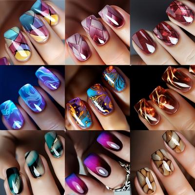 TEMU 216pcs Press-on Nails Set, Mid-length European Square False Nail Tips, Striped Gradient Art Stickers, Mixed Color Manicure Combo, Removable Reusable Kit, Glossy