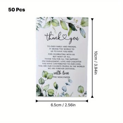 TEMU 50pcs Elegant Wedding Favor Cards, Fresh Design, Paper Thank You Notes For Guests, No Electricity Needed, Ideal For Wedding Celebrations, Wedding Decorations