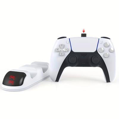 TEMU 1pc Minimalist White Plastic P-s5 Controller Charging Station, Dual Charging Dock Stand With Led Indicators, Compatible With P-s5 Controllers, Includes Charging Cable For - Adult