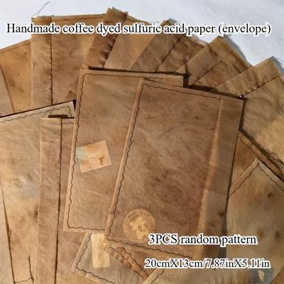 TEMU Handmade Coffee-dyed Sulfuric Acid Paper Sewing Thread Envelope For Junk Journals, Vintage-style Transparent Storage Bags (patterns )