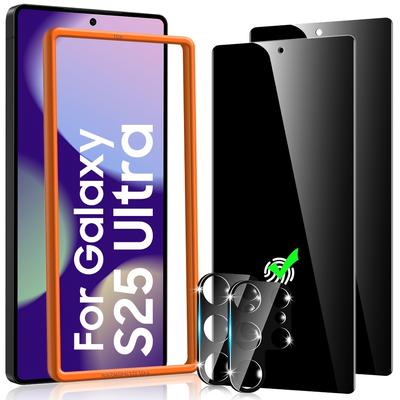 TEMU [2+2 Pack] Compatible With S25 Ultra Privacy Screen Protector Tempered Glass With Camera Lens Protector, Supports Tempered Glass Film With Tool For S25 Ultra 5g