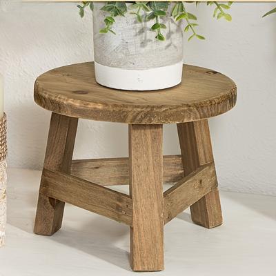 TEMU Wooden Mini Stool Display Stand, Modern Wooden & Plant Stand, Decorative Round Wood Pedestal Stool Plant Pot Riser, High Stool For Balcony, Patio, And Home Decor