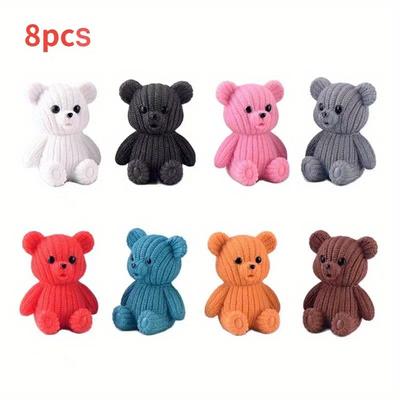 TEMU 8pcs Miniature Teddy Bear Figurines - Plastic Animal Miniatures For Fairy Garden, Party Favors, Home Decor, And Desktop Display - No Electricity Or Feathers Required