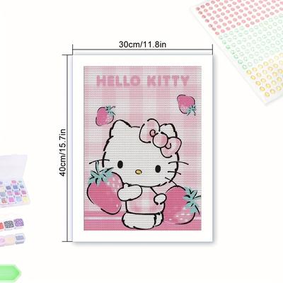 TEMU Hello Kitty 5d Diy Kit, Strawberry Theme, Round Acrylic Mosaic, 11.8x15.7 Inches, Animal Theme Home Decor, Perfect Gift For Family, , Thanksgiving, Christmas, Valentine's, Halloween