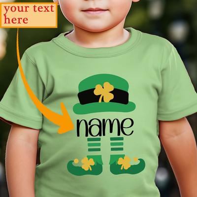 TEMU Customizable 's Day Boys' T-shirt - Hat & Shoes Design With Personalized Name, Casual Round Neck, Polyester, Machine Washable, Wear|custom |stretchable Material, Boy T Shirt