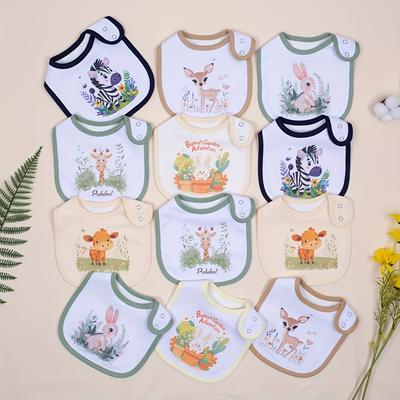 TEMU 12-pack Cartoon Print Baby Bibs For Boys And Girls, Waterproof With Adjustable Snap Closures, Ideal For Feeding, Nursing, Teething, And .