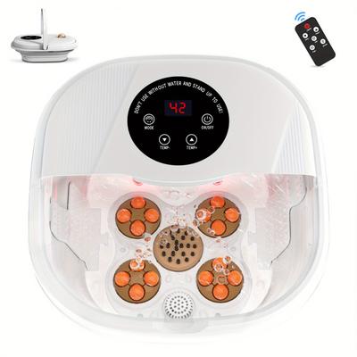 TEMU Portable Folding Foot Bath With Heating , 4 Turntables And 16 Massage Balls, With 8 Sets Of Rollers, Lcd Display, Suitable For Foot Bath, Temperature Control, Gift For Dad/mom