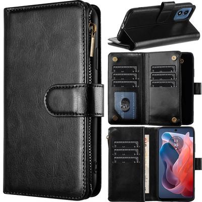 TEMU For Motorola 4g (2024) Phone Case, Luxury Wallet Card Id Zipper Money Holder Case Cover