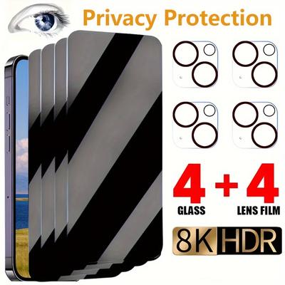 TEMU Suitable For Pro Max/16 Pro//16/ Max/15 Plus//15/14 Pro Max/14 Pro/14 Plus/14/13 Pro Suit For Max/13 Pro/13, Contains 4 Privacy Screen Protectors And 4 3d Cameras Lens Protective Film