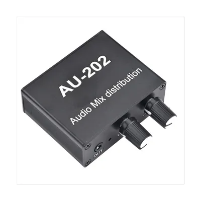 AU-202 2 Eingang 2 Ausgang Stereo-Mixer Audio-Verteiler für Kopfhörer externe Power Amp Lautstärke allein steuern Image