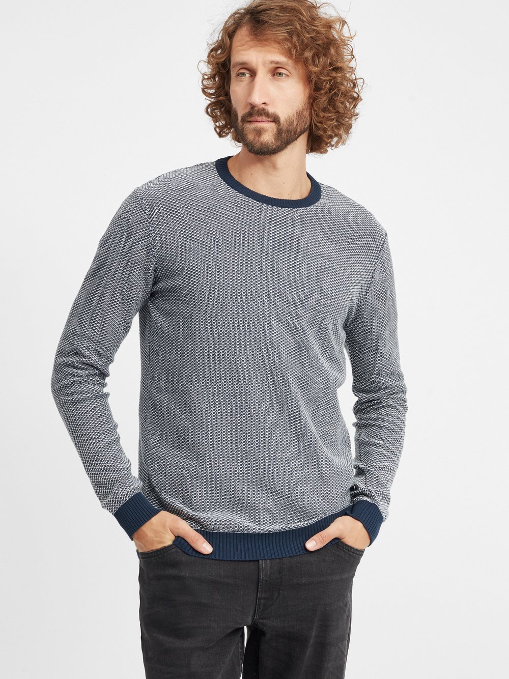 Solid Strickpullover Herren blau, L Image
