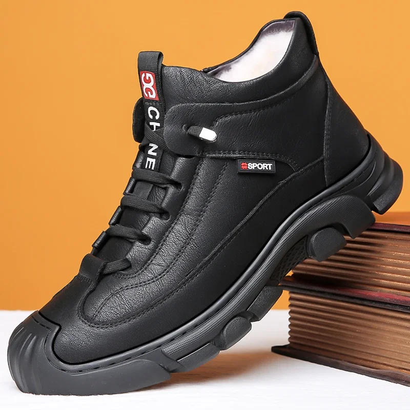 Outdoor Männer Wanderschuhe Winter mit Fell Komfort Casual Schuhe Leder Stiefel Nicht-slip High Top Männliche Arbeit Schuhe schnee Baumwolle Stiefel