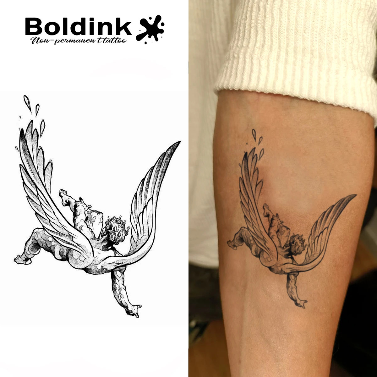 Boldink Fallen Angel Temporäres Tattoo, hält bis 15 Tage, neue Technologie, magischer, wasserfester, semi-permanenter Aufkleber. Image