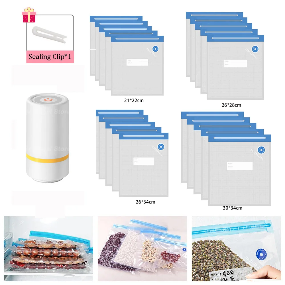 Sacs alimentaires sous vide avec pompe de scellage, sacs de conservation des aliments domestiques avec valve d'air, sacs de conservation des aliments