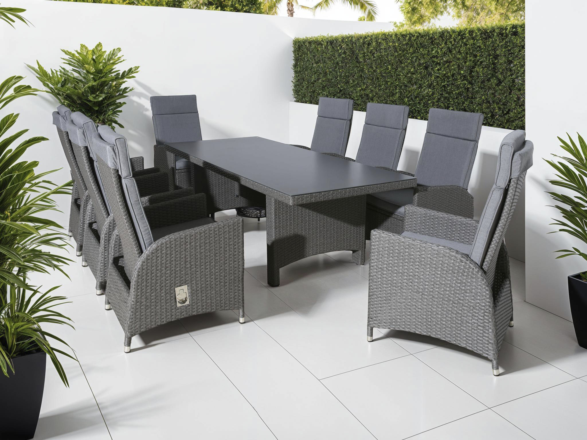 Garten-Essgruppe KONIFERA "»Newcastle«", grau (dunkelgrau, dunkelgrau,), B:60cm, Aluminium, Sitzmöbel-Sets, Aluminium/Polyrattan