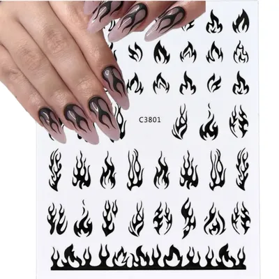 1Sheet Flame Design Nail Art Stickers Self Adhesive Metal Silver Flam Design Nail Art Decals Y2K