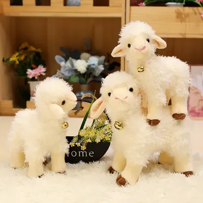 25/35cm Simulation Kawaii Animal Bell Sheep Plush Toys Lifelike Lamb Dolls Cute Alpaca Model Children Girls Birthday Gifts