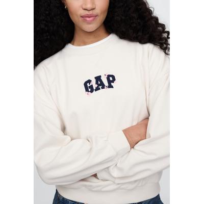 Gap Womens Cream Cherry Blossom Cherry Blossom Logo Vintage Fleece-Lined Oversized Sweatshirt - Cream Cherry Blossom