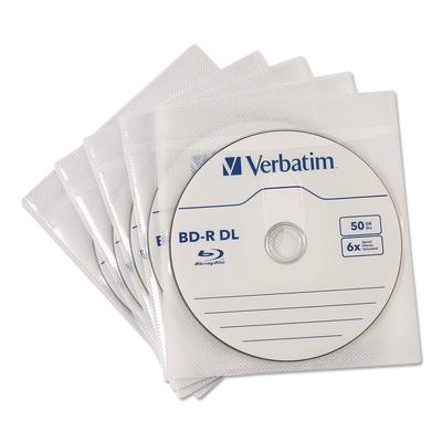 Verbatim CD/DVD Sleeves, White, 50/Pack (VER71125)